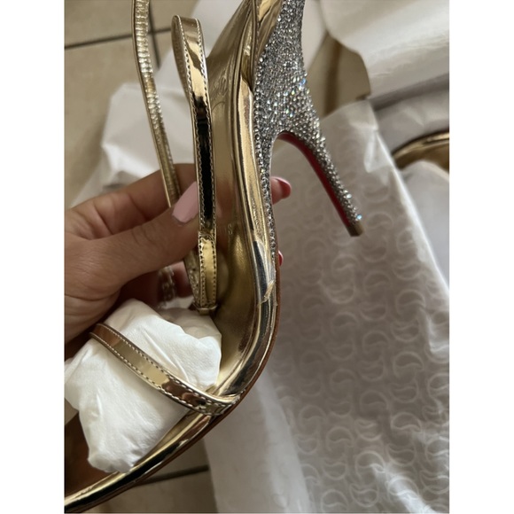 Christian Louboutin Gold Arch Queen Crystal Embellished Sandal Heels - Picture 8 of 13
